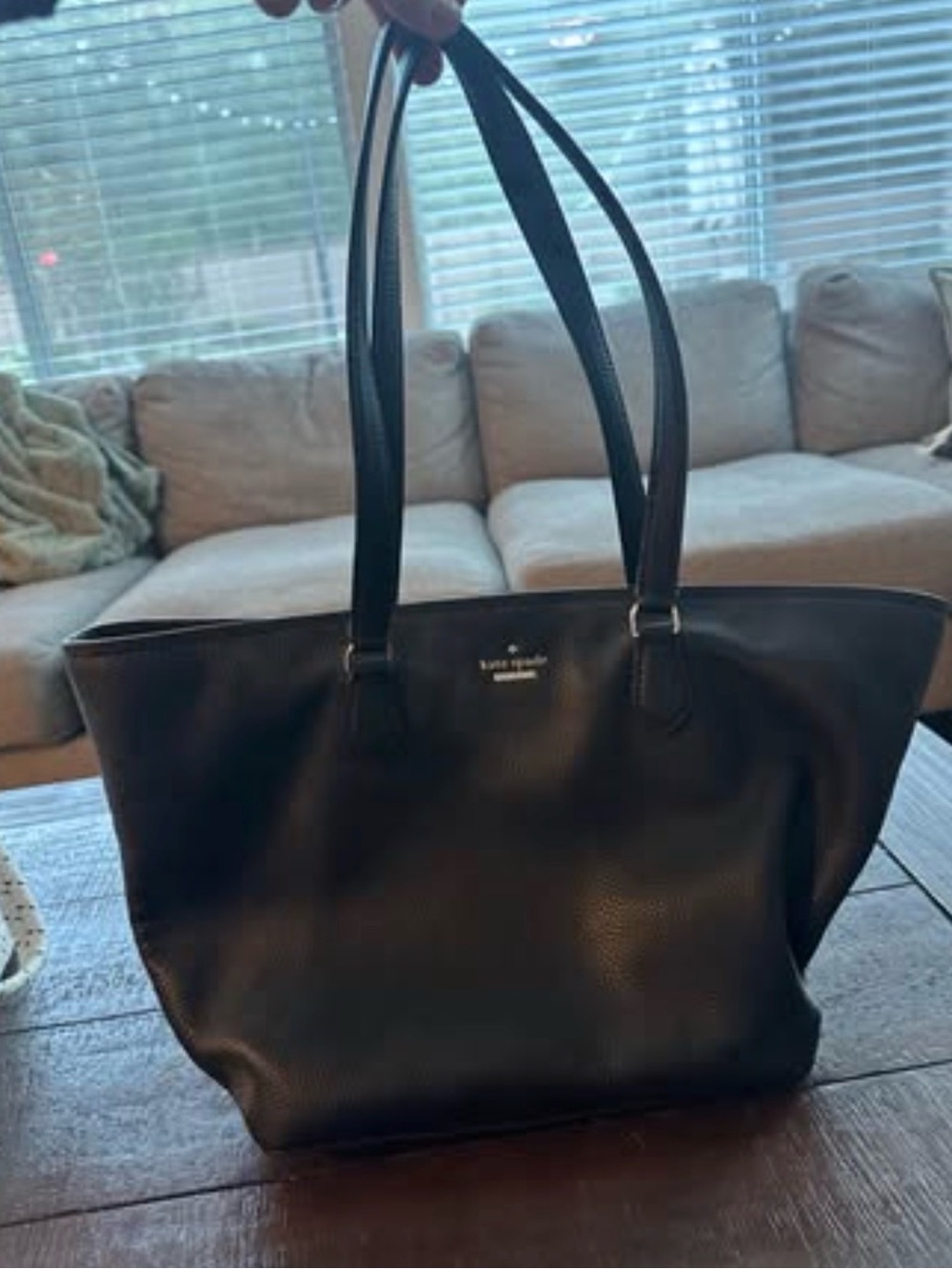 kate spade Black Pebbled Leather Tote with Double Straps